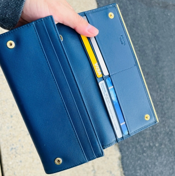 Prada Deep Blue Saffiano Leather Long Slim Double Snap Wallet … - Picture 3 of 7